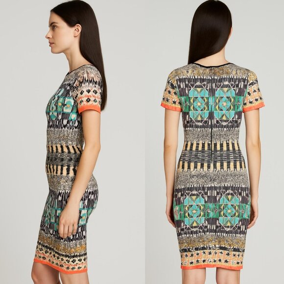 Clover Canyon Sheath Dress Scuba Knit Geometric Mosaic Print Bodycon Small - Picture 4 of 11